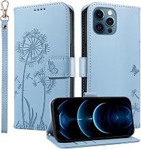 Wallet Case for Apple iPhone 12 / iPhone 12 Pro Phone Case Leather Dandelion with Credit Card Holder Purse Kickstand Folio Book Folding Flip Case Cover Women Shockproof - Azure