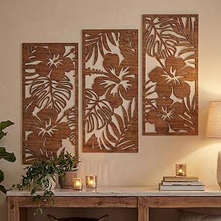 Threehoney 3 Pcs Tropical Wall Decor 3d Wooden Palm Leaf Wall Art Monste...