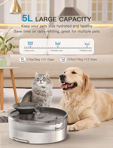 Miniatura 2 de Fuente de agua para perros, 1.3 galones170 onzas5 litros, fuente de agua de gran capacidad, dispensador de agua para perros grandes, para familias