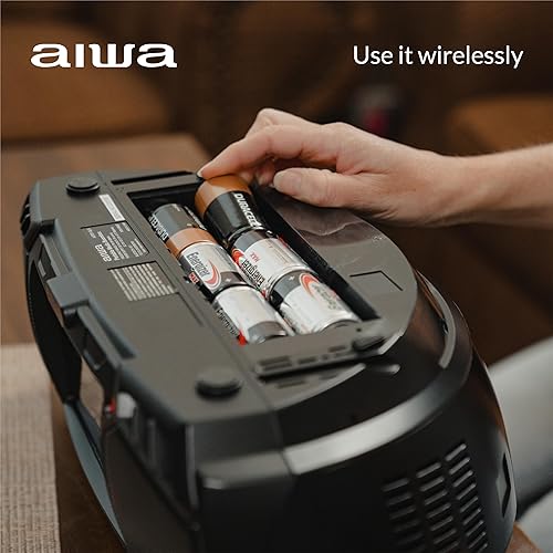 Vista 52 de Aiwa Boombox portátil, sonido cristalino con 3W x 2 altavoces y función de bajos, con una pantalla LCD de 7 pulgadas, conectividad Bluetooth, radio
