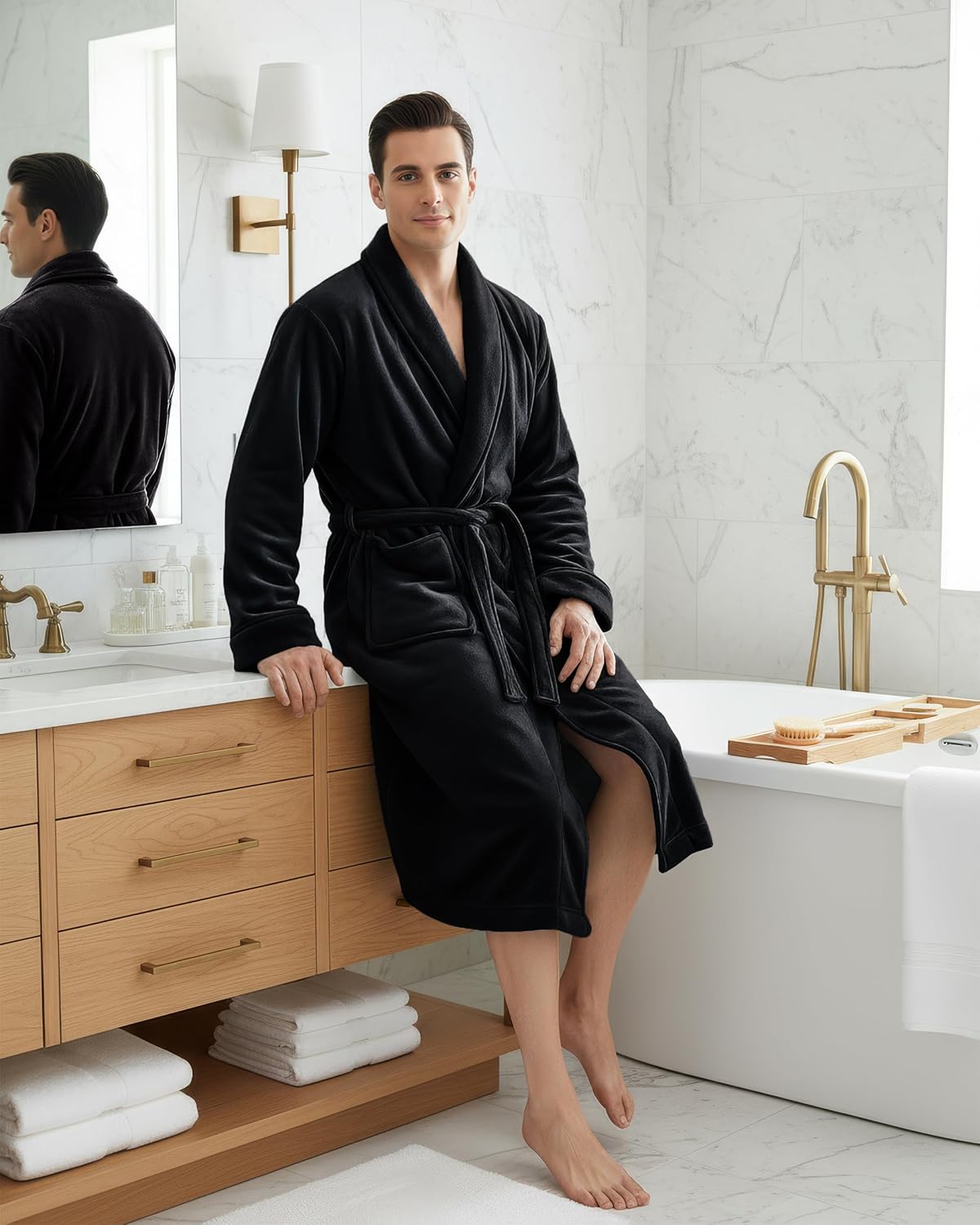 NY Threads Mens Robe, Luxury Plush Fleece Mens Bathrobe, Spa Bath Robe for Men - Image 5