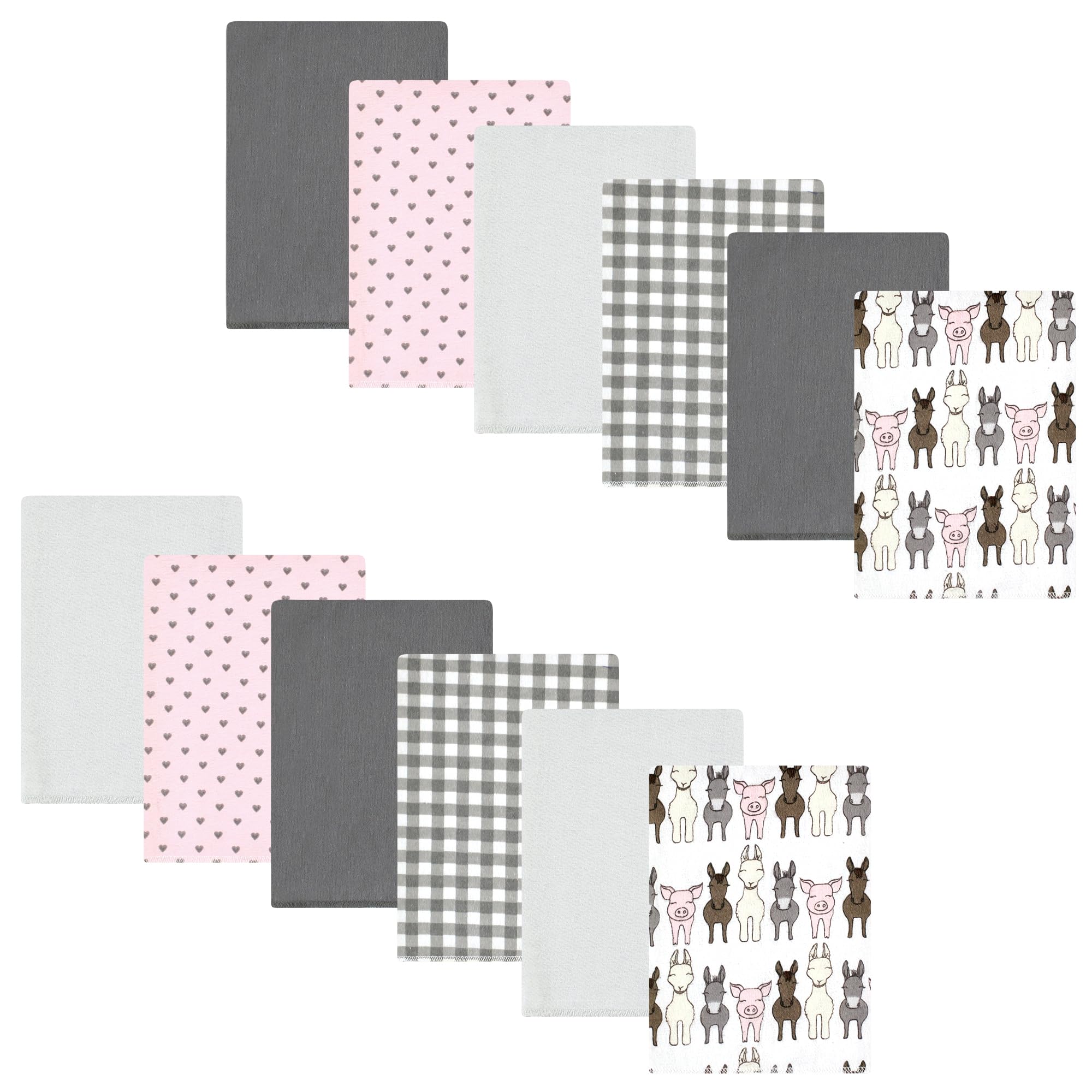 Hudson Baby Unisex Baby Cotton Poly Flannel Burp Cloths Bundle, Farm Friends Pink, One Size