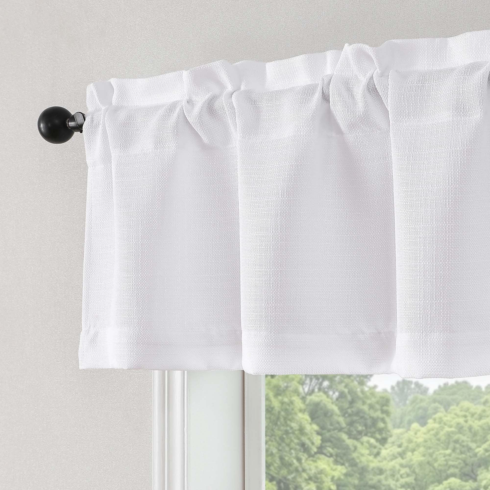 Chyhomenyc 1 Pack Semi Sheer Faux Linen Textured Light Filtering Short Valance for Bathroom, Laundry Room, Basement, 60 x 14 Inch, White — image 1