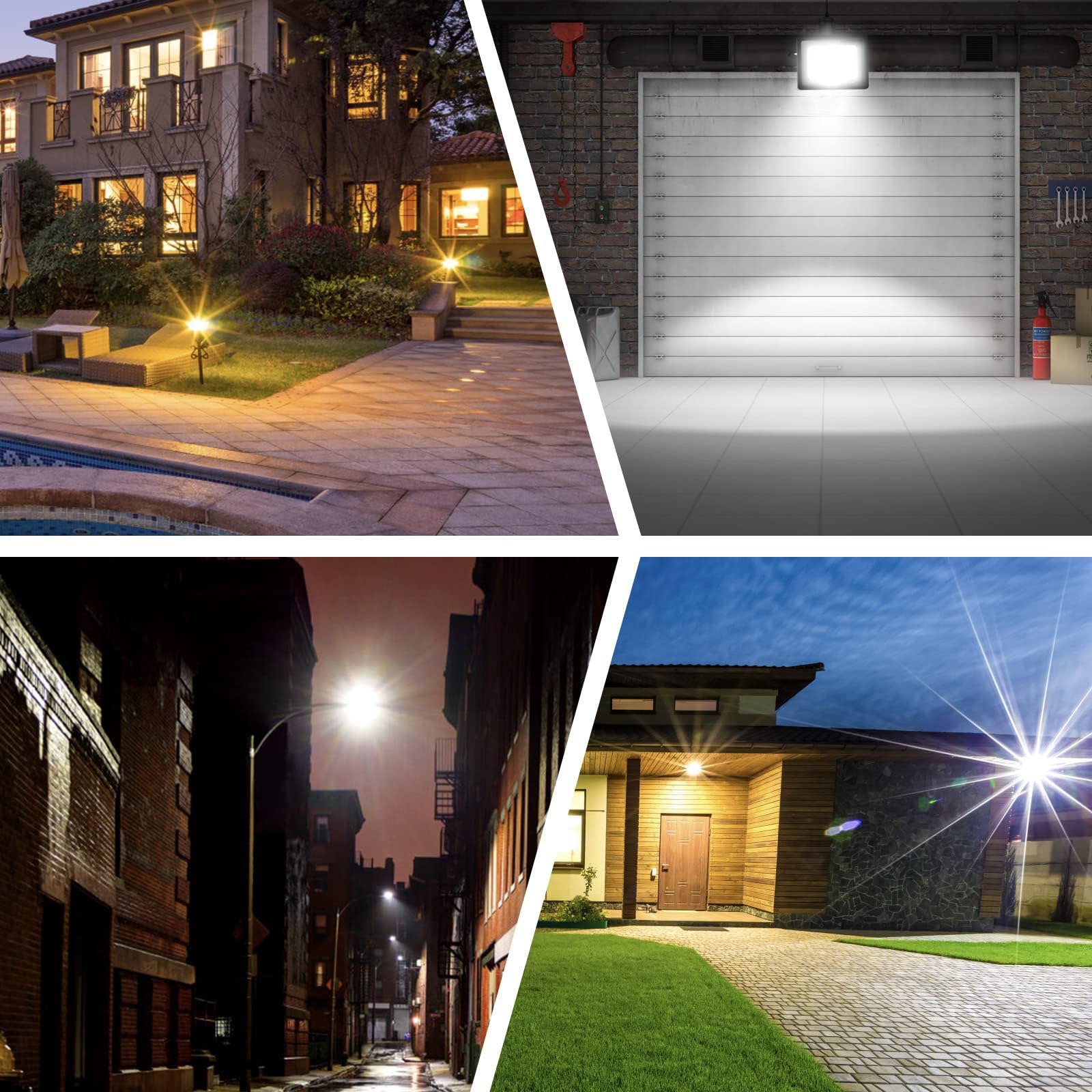 50W LED Außenstrahler, 5000LM 6000K IP66, 4 Stück | 5000LM hell, 6000K Kaltweiß, IP66 wasserdicht, Alu-Gehäuse, 50000h, 80% sparend, für Garten/Garage/Hotel/Sportplatz