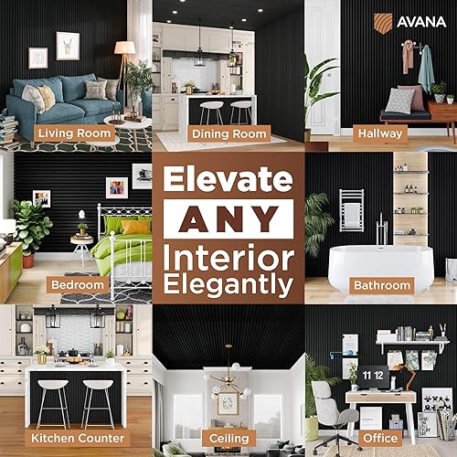 Miniatura 3 de Avana Paneles de pared de madera acústica de 94.4 x 12.6 pulgadas, 4 unidades, paneles acústicos de roble negro, paneles de pared para decoración de