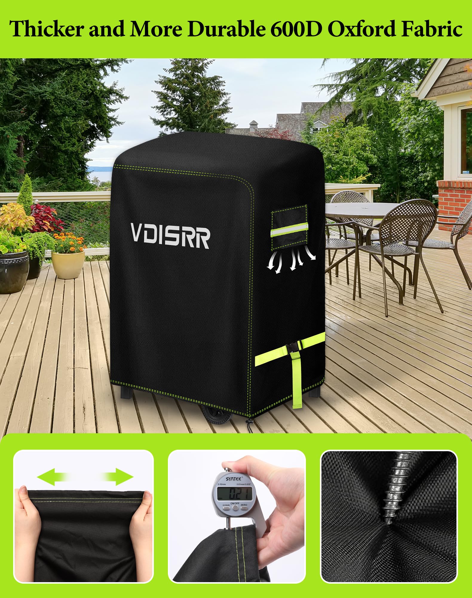 VDISRR Grillabdeckung Wetterfest, 600D Oxford Heavy Duty Abdeckhaube 90x70x110cm mit Lüftungsfenster, Grill Abdeckung Klein Grill Schutzhülle Schutz Grill vor Rost und Schimmel