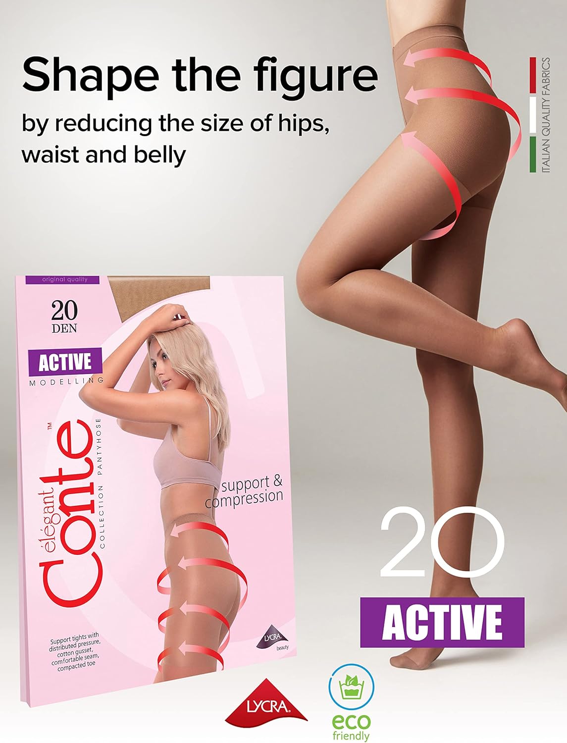 Conte Sheer Full Support Compression Pantyhose Tights with Control Top Active 20 Den - Image 4