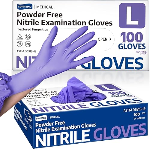 Miniatura 9 de Medical Soft Max - Guantes desechables de nitrilo lila, 100 unidades, sin látex, sin polvo, no estériles, seguros para alimentos, examen de limpieza