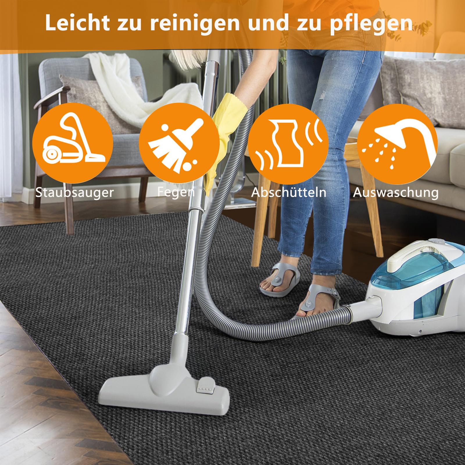 90x300cm Teppich Läufer Flur rutschfest Schmutzfangmatte Grau | 3m Langer Teppichläufer PVC Waschbar Flurteppich Schmutzfangläufer Küchenteppich Meterware Fußmatte für Eingänge, Küche, Büro