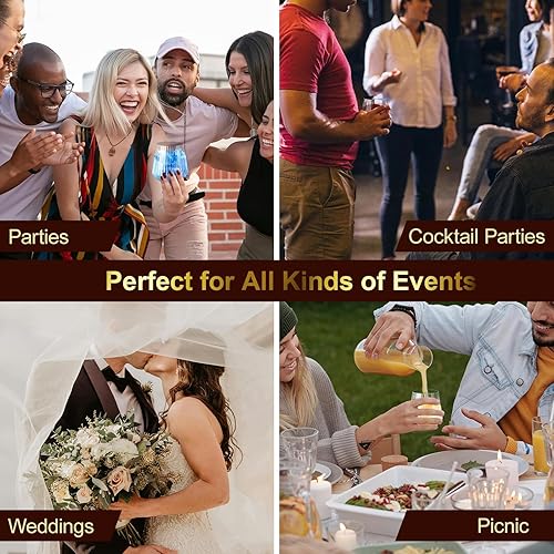Miniatura 8 de Paquete de 40 copas de vino de plástico acanaladas, copas de vino desechables de origami de 14 onzas, vasos de cóctel de plástico transparente