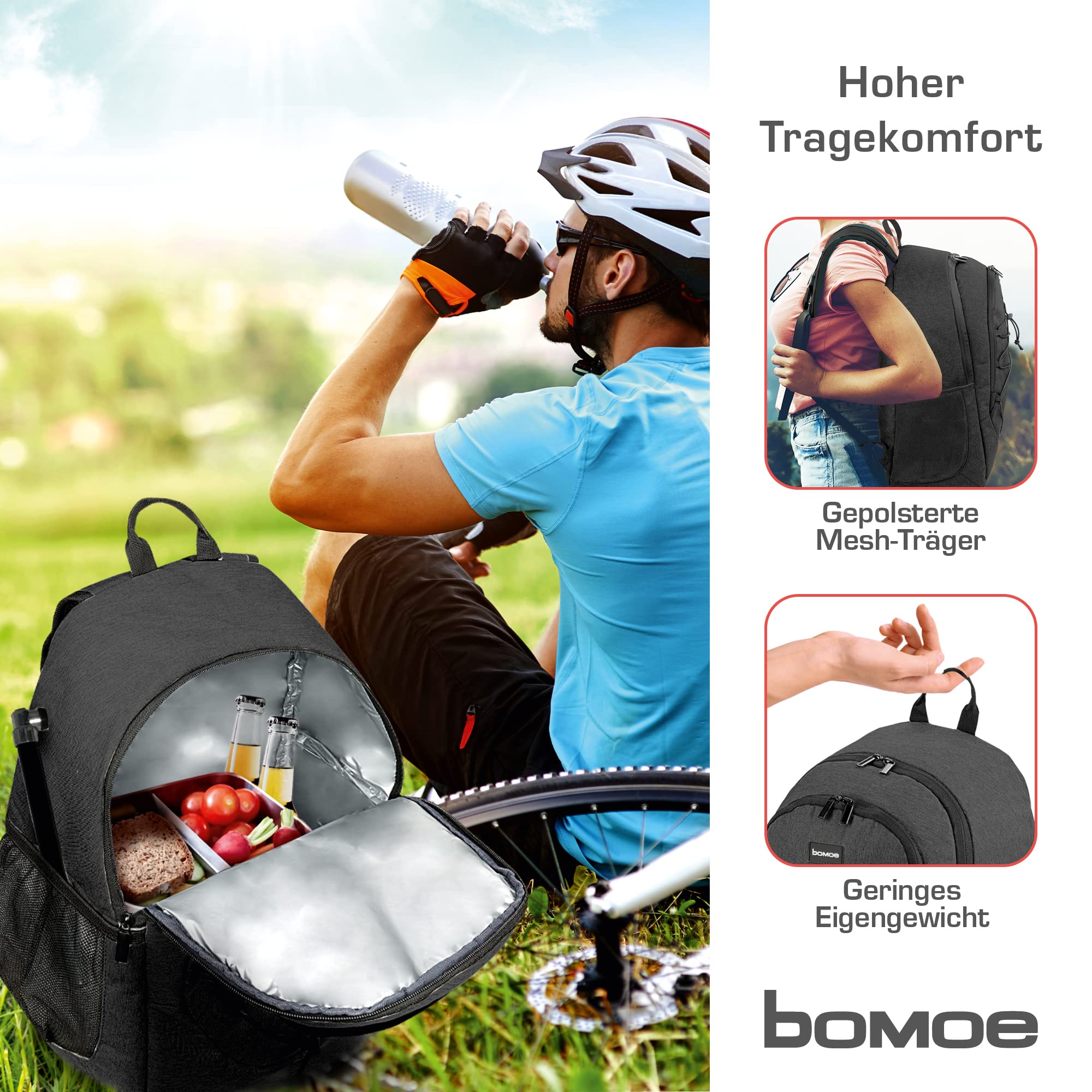 bomoe Kühlrucksack 25l/35l - Outdoor Rucksack mit 16h Kühlfunktion - Strandrucksack mit vielen Taschen zum verstauen - Kühltasche Rucksack isoliert - Kühltaschenrucksack in Anthrazit oder Grau