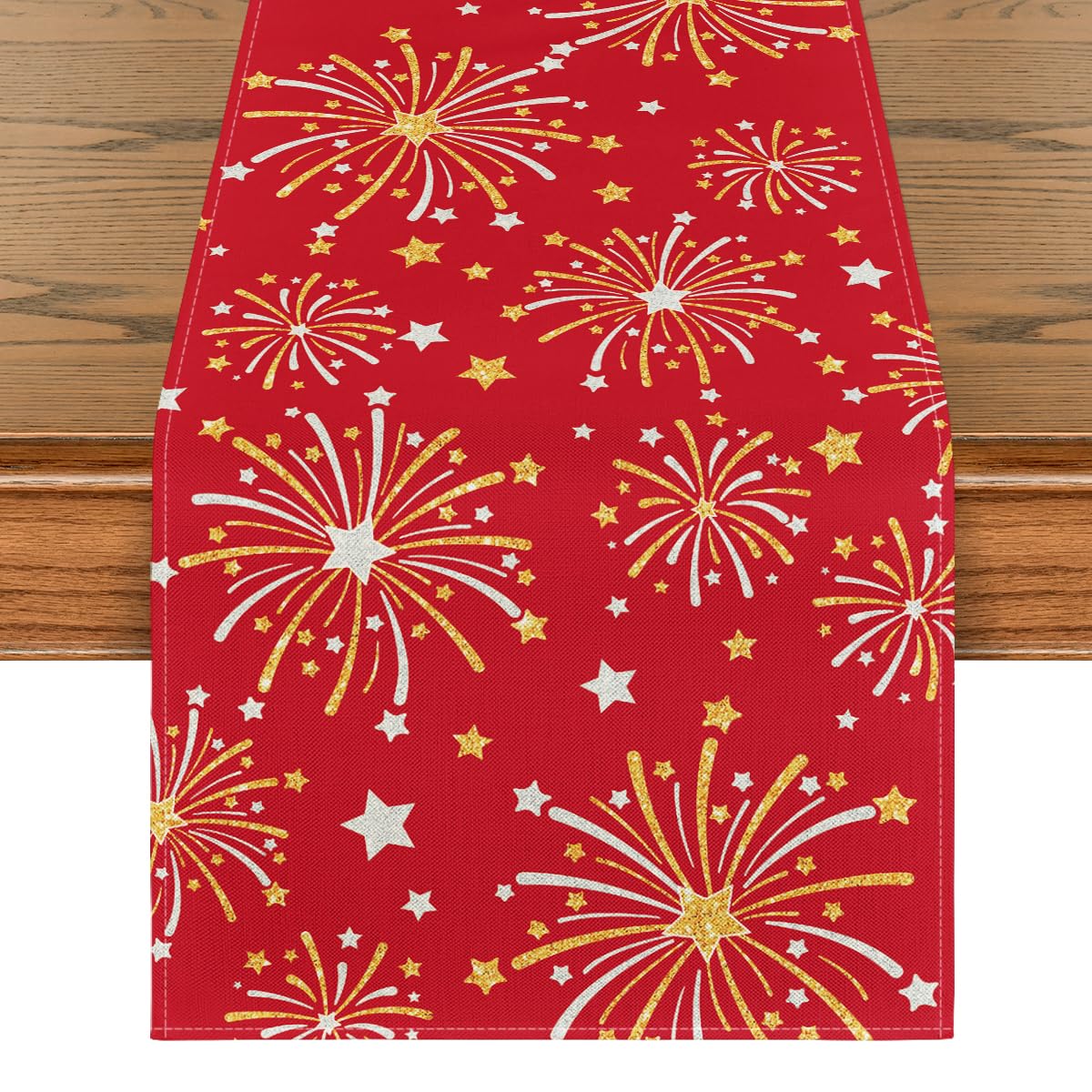 Artoid Mode Camino de mesa rojo con diseño de petardos, Año Nuevo 2025, temporada de invierno, cocina, decoración de interior, vacaciones, fiesta, decoración, 40 x 140 cm