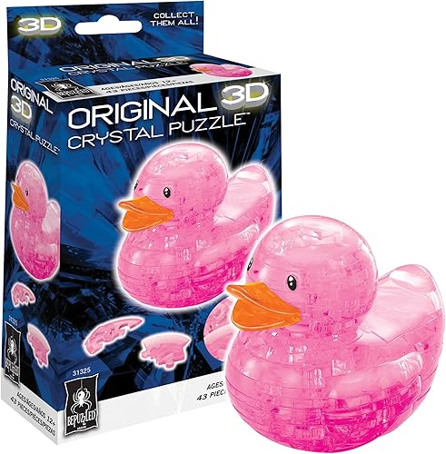 BePuzzled - Rompecabezas de cristal 3D original de pato de goma (rosa) a partir de 12 años