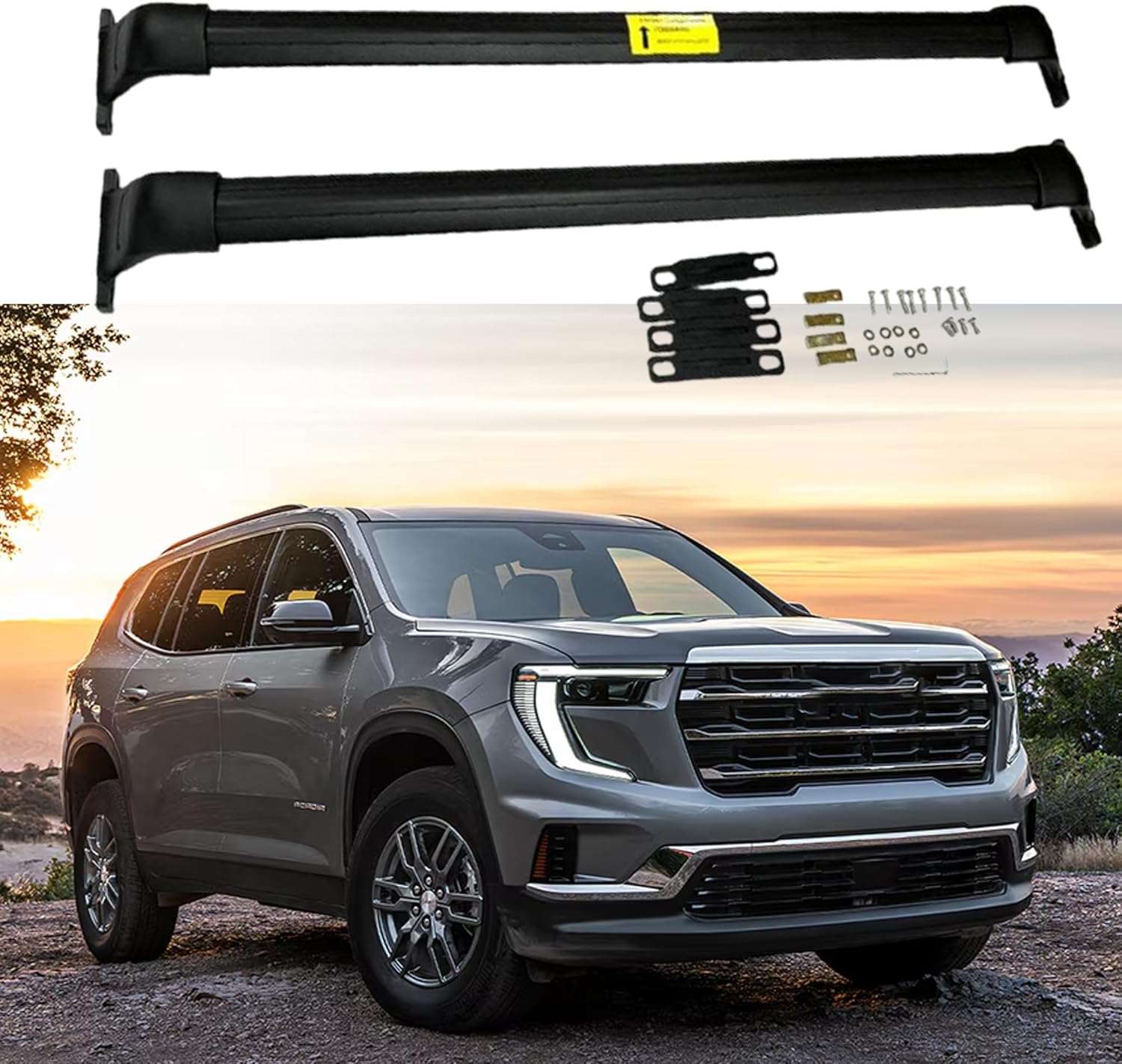 2PCS Aluminum Lockable Crossbar Cross Bars Fits for GMC Acadia AT4 Elevation Denali 2024 2025 2026 Luggage Carrier Roof Rail Rack (Black)