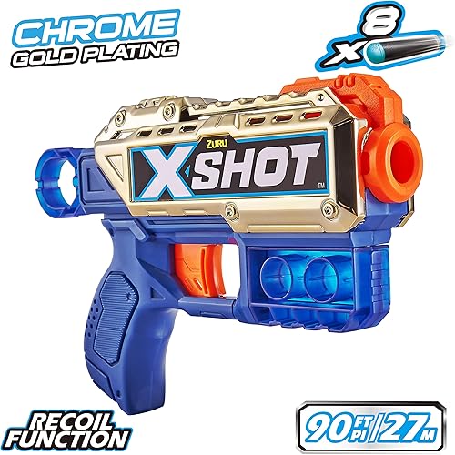 Miniatura 3 de XShot X-Shot Excel Royale Edition Reflex 6 y Kickback Combo Pack (3 latas + 16 dardos) por ZURU, lanzador de dardos de espuma dorada, fácil recarga,