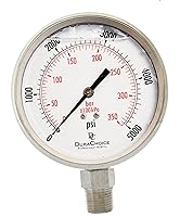 Vista 5 de Medidor de presión de acero inoxidable lleno de aceite de 4" - 1/2" NPT montaje inferior 30 PSI