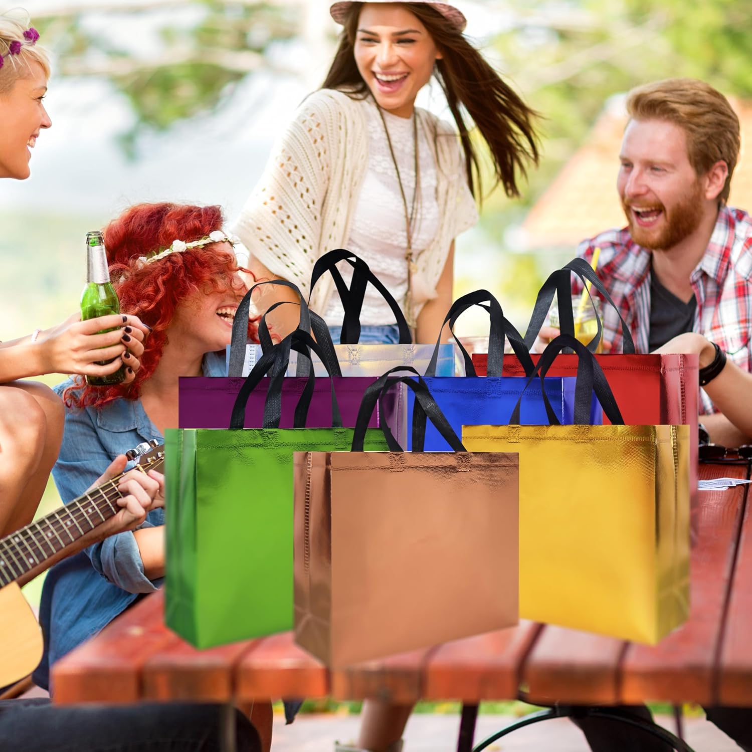 14 Pcs Colorful Gift Bags Sets, 12.6 x 4.7 x 11 In Reusable Party Bags with Sturdy Bases, Mixcolor Goodie Bags Bulk for Birthdays, Weddings, Xmas, Holiday- 7 Colors - Image 7