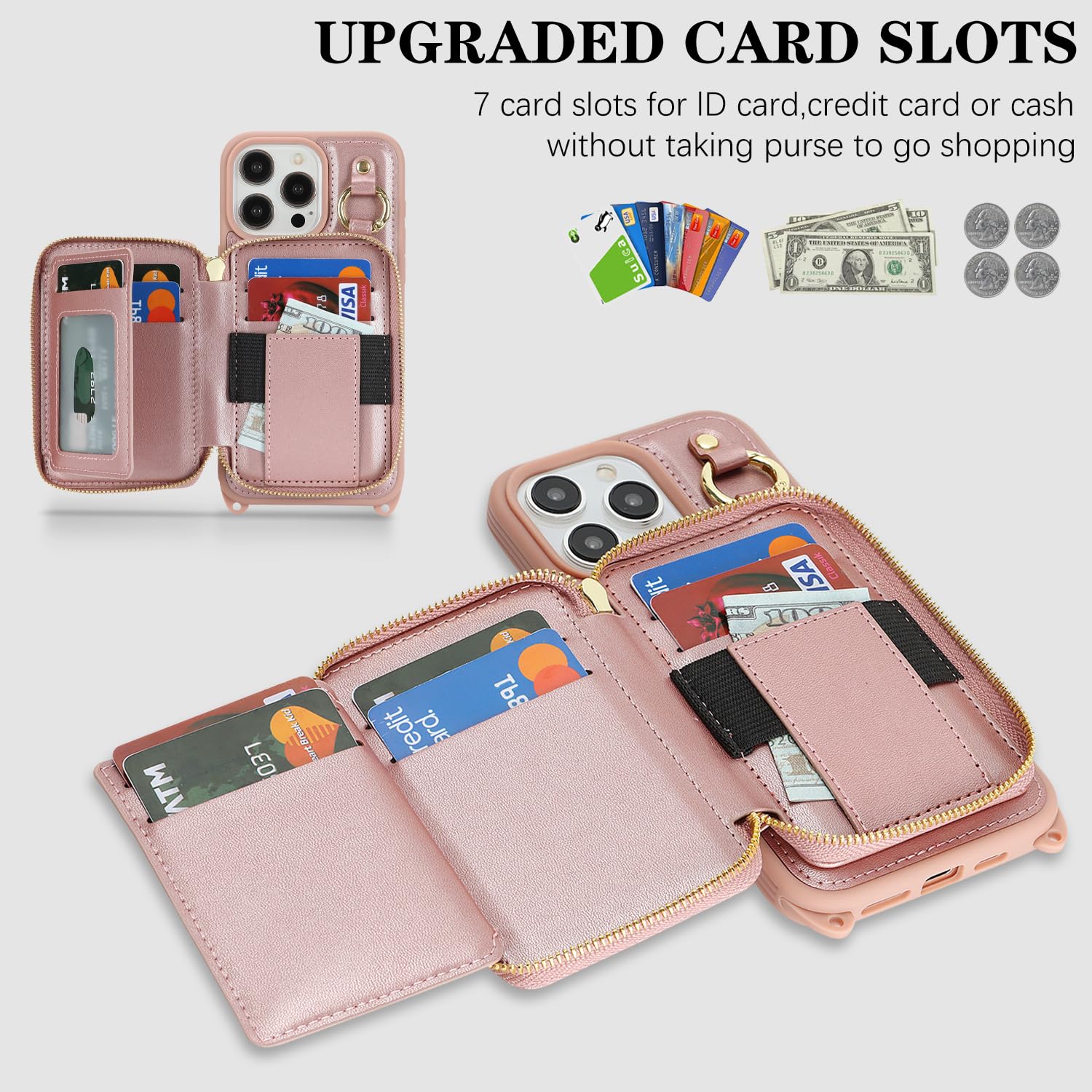 Cavor Custodia a portafoglio per iPhone 12 Pro Max con porta carte per donne e uomini, custodia per iPhone 12 Pro Max con cinturino, custodia per telefono con cordino a tracolla, magnetica staccabile