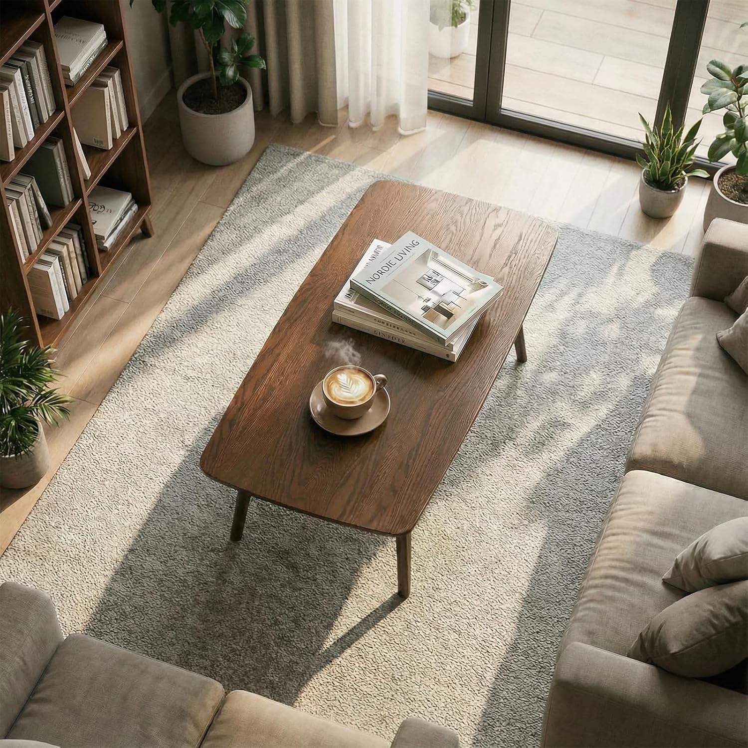 Mid Century Modern Coffee Table: 100% Solid Wood Coffee Table - 2-Tier Storage Design - Practical Coffee Tables for Living Room, Apartment, Easy Assembly (Walnut, 39.37")