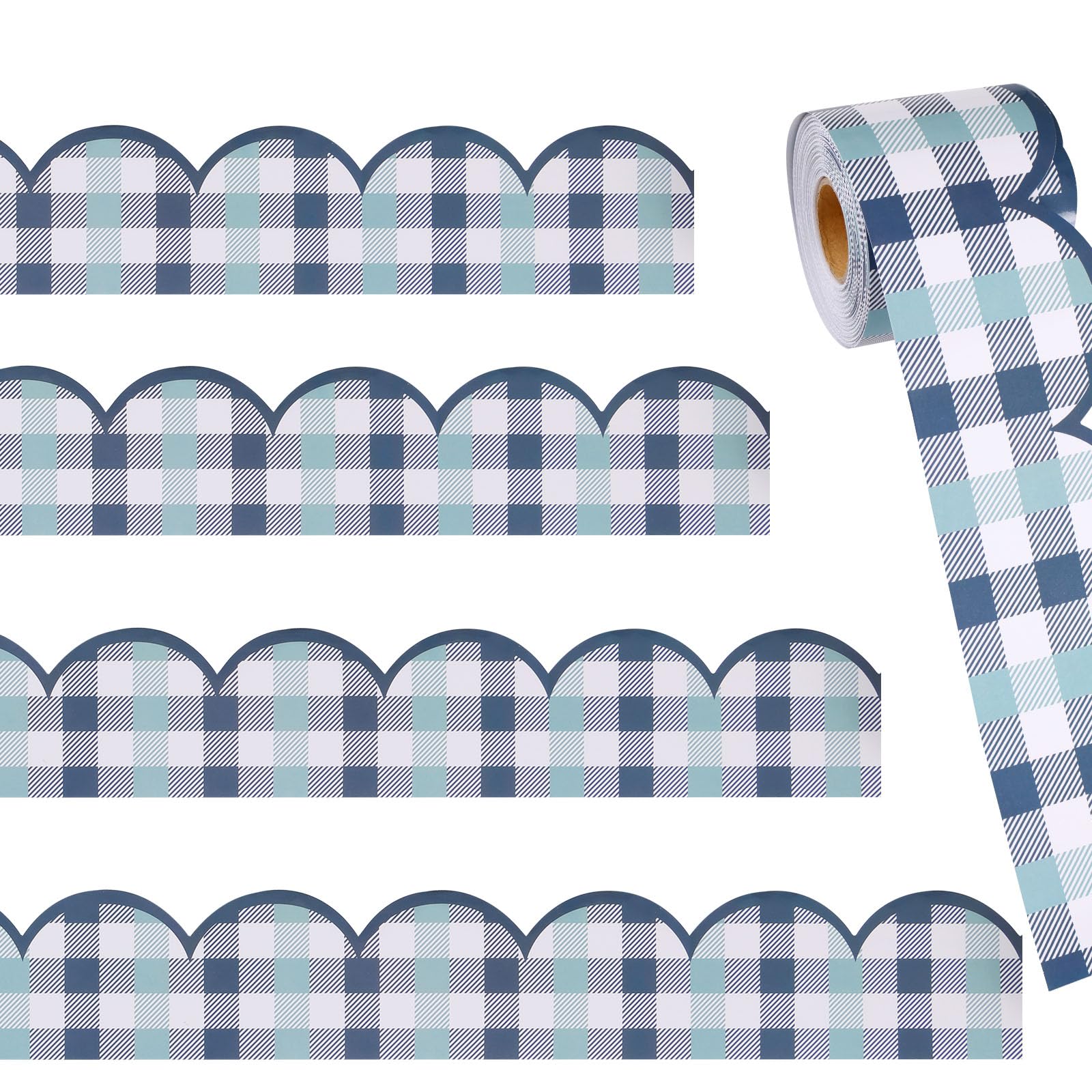 65Ft Blue Plaid Bulletin Board Border Backing Paper for Display Boards Spring Bulletin Board Decorations Classroom Border Trim for School Whiteboard Chalkboard Wall Locker Decor