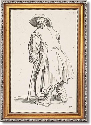 Vintage Framed Walking Man Wall Art Canvas Print Oil Paintings Reproduction World Classics, Retro Painting, Pictures, Wall Decor for Living Room,