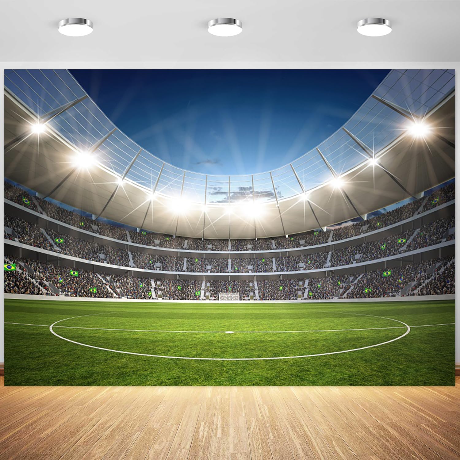 Yeele 7x5ft Football Backdrop Stadium Soccer Pitch Spotlight Audiences - View #4
