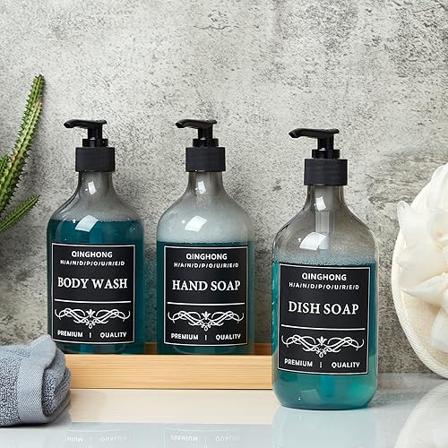 Miniatura 5 de Juego de 3 dispensadores de champú y acondicionador, botellas de champú recargables de 16 onzas con bomba de acero inoxidable, dispensador de jabón