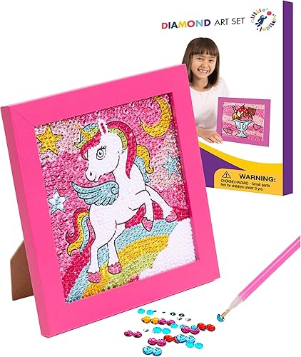 Little Jupiter Kits de arte de diamantes para niños con marco de 7 18 x 7 18 pulgadas, arte de diamantes para niños, kits de pintura de diamantes