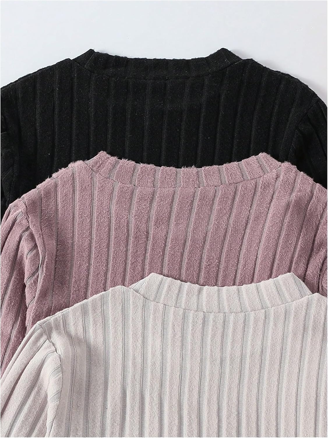 OYOANGLE Girl's 3 Piece Ribbed Knit Long Sleeve T Shirts Mock Neck Tee Shirt Basic Fall Tops - Image 5
