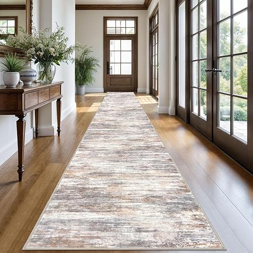 Miniatura 222 de KOZYFLY Alfombra moderna abstracta lavable de 2.6 x 10 pies, antideslizante, suave, alfombra de camino de cocina, alfombra a rayas azules óxido para