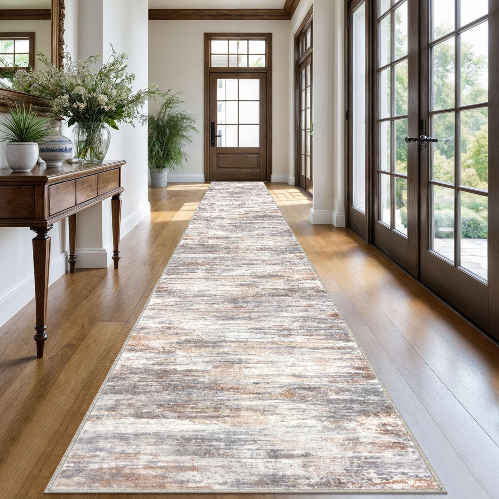 KOZYFLY Modern Abstract Washable Long Runner Rug 2.6x20 Hallway Rug Runner Non-Slip Soft Kitchen Runner Rugs, Multi Grey 20 Foot Carpet Runners for Stair Entryway Bathroom Laundry Room Foyer — image 1