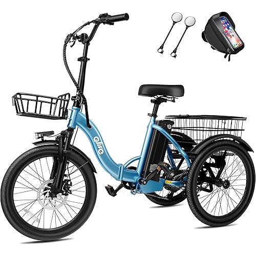Qlife Triker Electric Bike, Peak 750W Brushless Motor Folding Trike Ebike, 468Wh Removable Battery, Step-Thru 3 Wheel Electric Bicycle, Up to 50 Miles, 20 Tire Tricycle for Adults