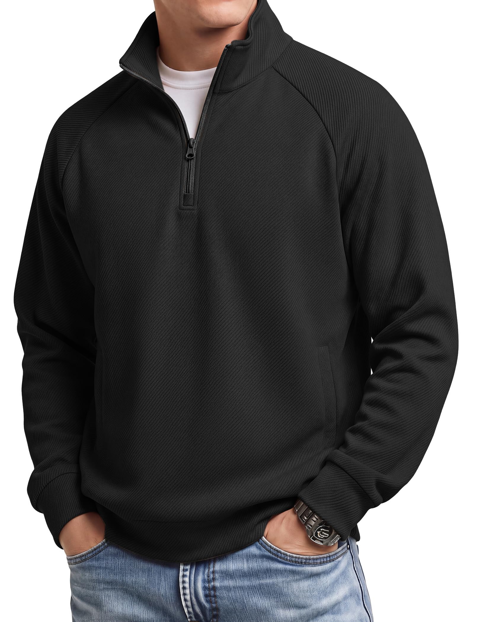 COOFANDY Mens Quarter Zip Pullover Lightweight Mock Neck Polo Sweatshirt | Long Sleeve, T…