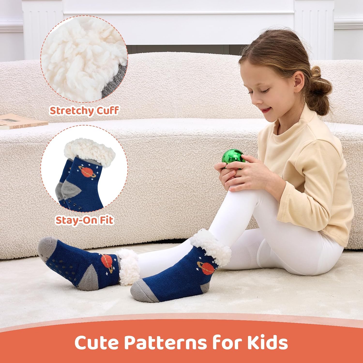 LEMZONE Kids Fuzzy Slipper Socks Non-Slip Grippers Indoor House Socks