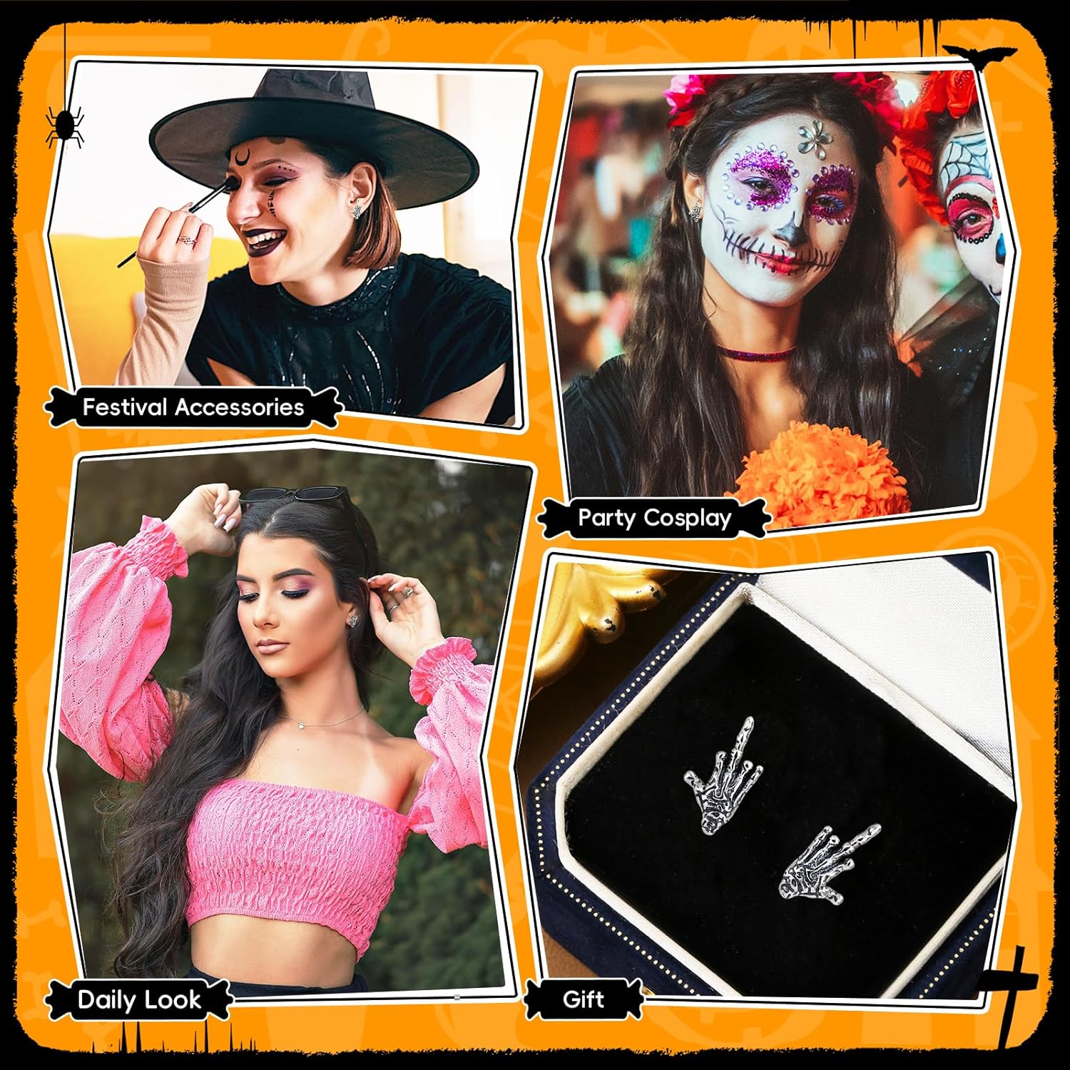 Halloween Skull Earrings with Heart Cutout - Punk Gothic Jewelry for Women Men, Alloy Electroplated Goth Ear Accessories, Lightweight 5g, 4cm Length, Hypoallergenic (Silver/Gold) - Image 6