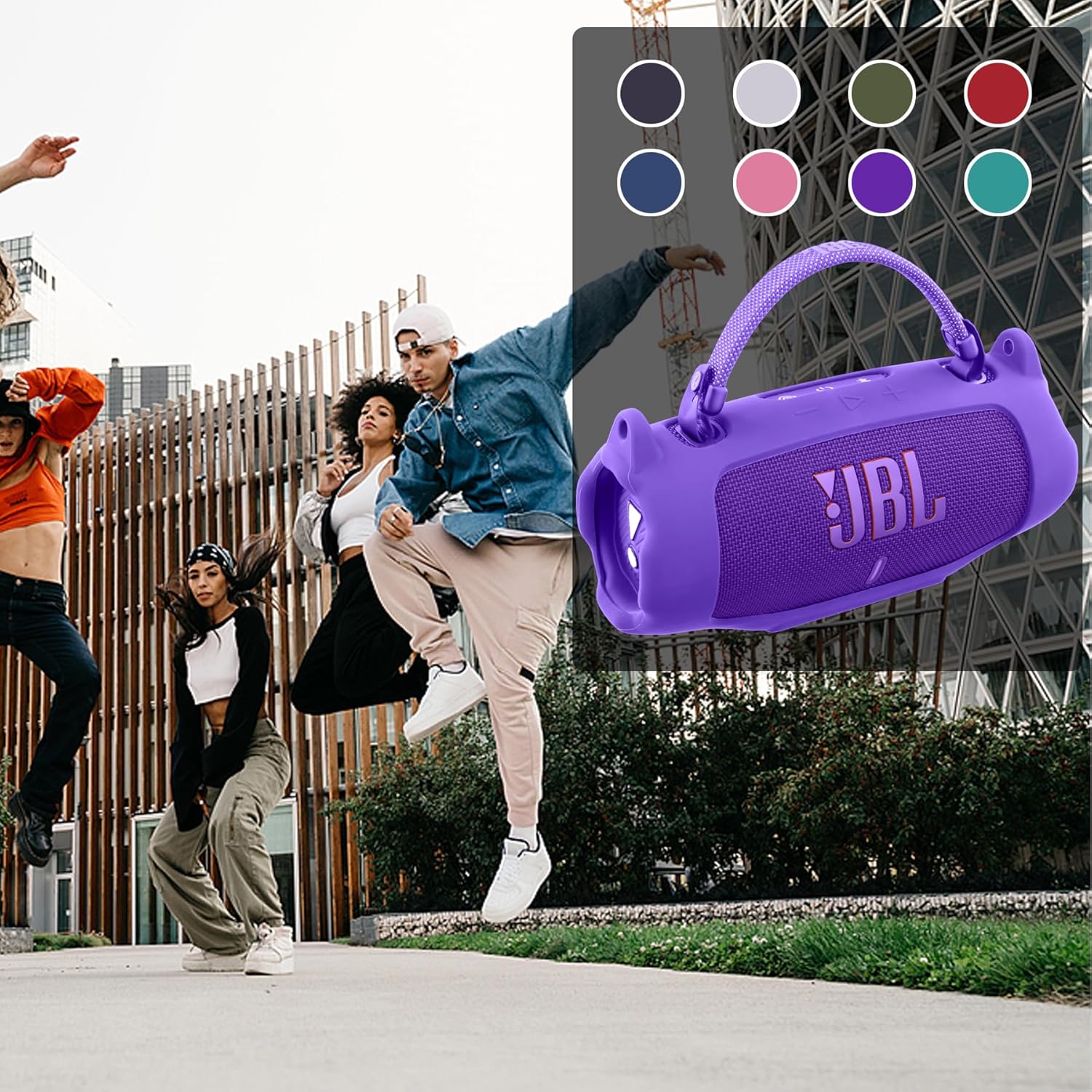 khanka for JBL Charge 6 Waterproof Portable Bluetooth Speaker Silicone Case,Soft Protective Sleeve Cover with Shoulder Strap for JBL Charge 6 Speaker (Purple) - Image 9