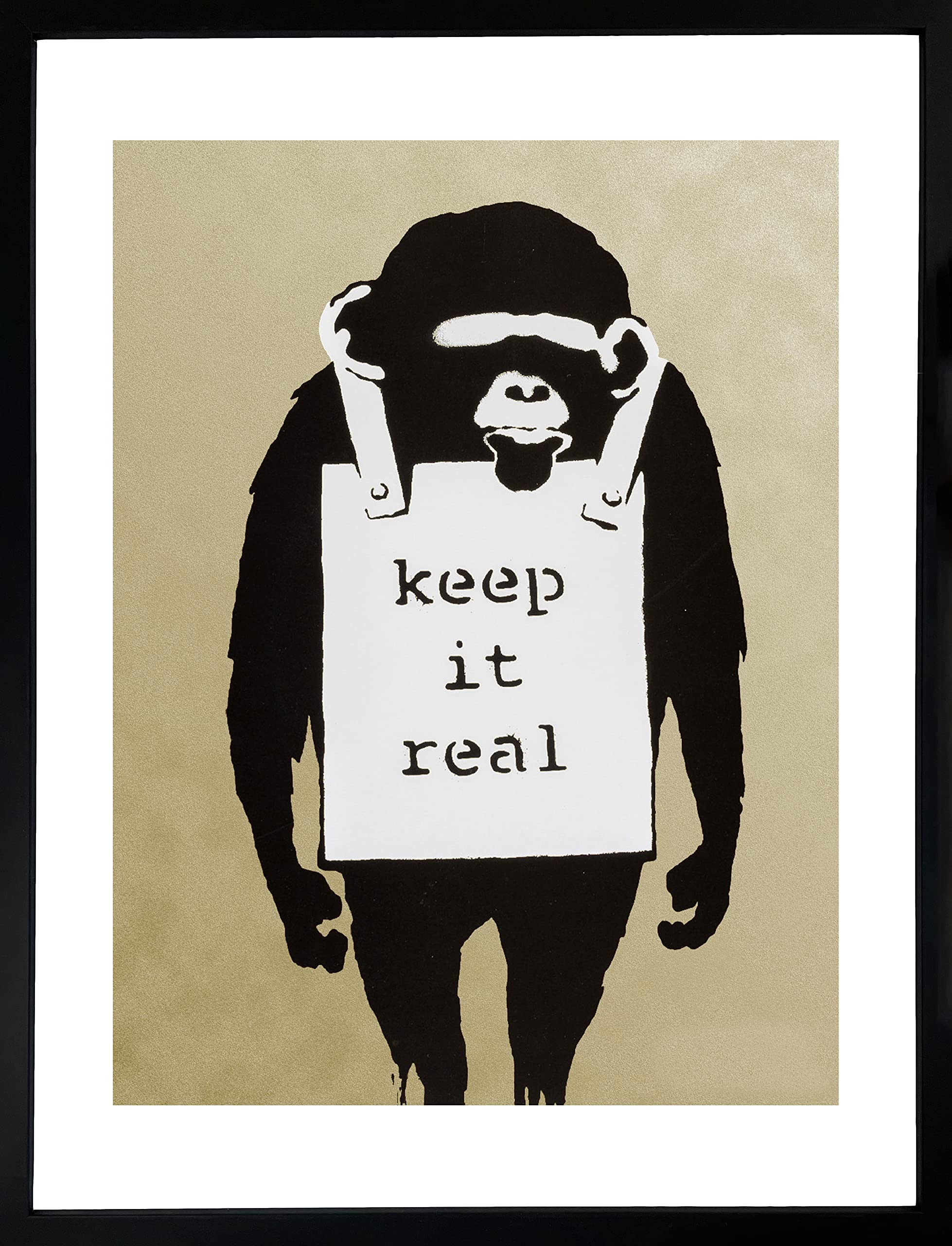 Brookpace Lascelles Black Brookpace Fine Art Keep It Real Banksy Graffiti Street Framed Wall Art 53 X 43Cm | Bedroom Print Living Room Poster Home Decor