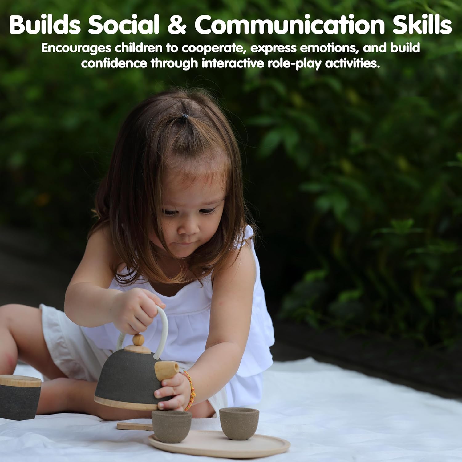 PlanToys® Wooden Classic Tea Set for Montessori Inspired Pretend Play | Social Interaction image 6