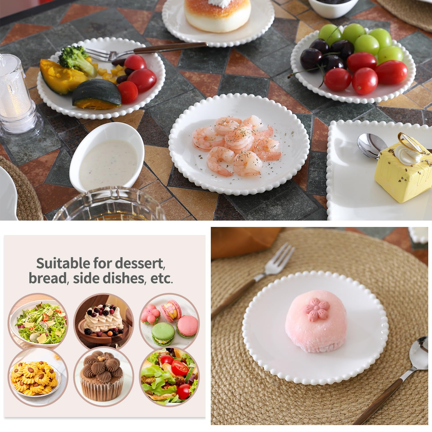 Juego de 18 platos de postre de cerámica blanca de 6 pulgadas, platos pequeños de ensalada, platos redondos de porcelana, platos de aperitivo para pasteles, gofres, aperitivos, guarnición,