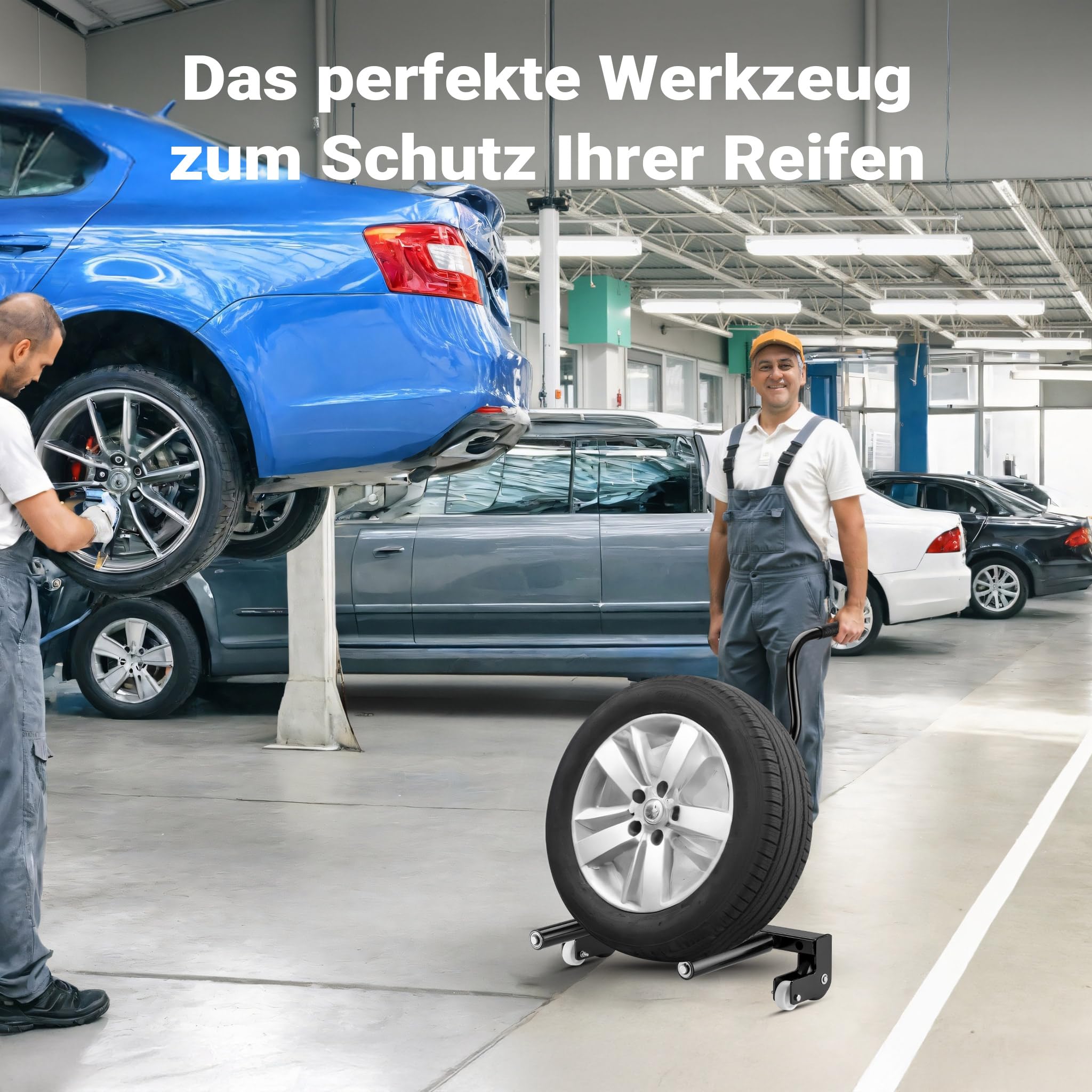 XPOtool Reifenmontagewagen bis 250 kg, Radheber aus Stahl als Radmontagehilfe für 17-56,5 cm (6,5-22,5") Reifen zum Reifen Wechsel, Reifen Montage