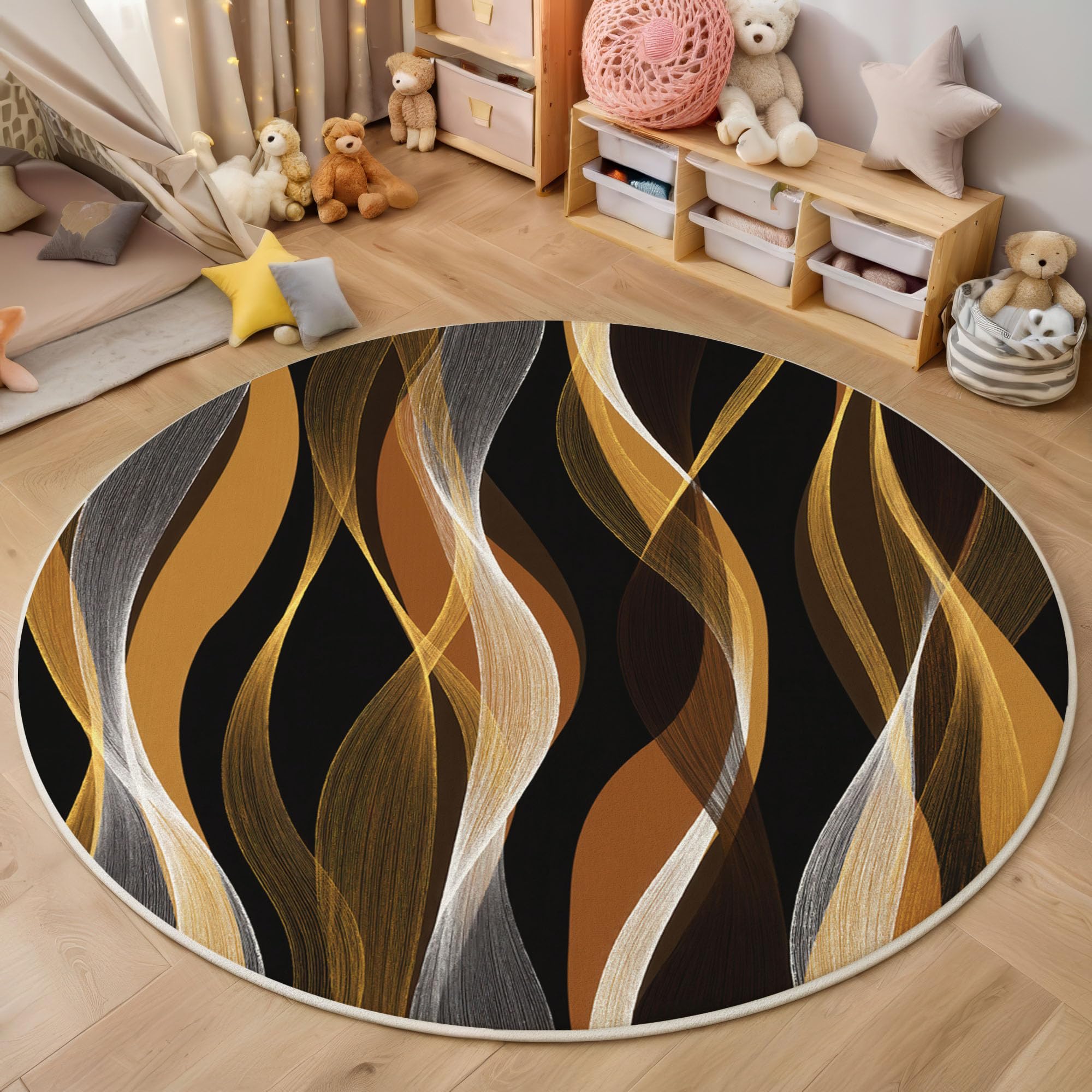 Tapis rond art abstrait moderne salon doux machine antidérapant 120cm