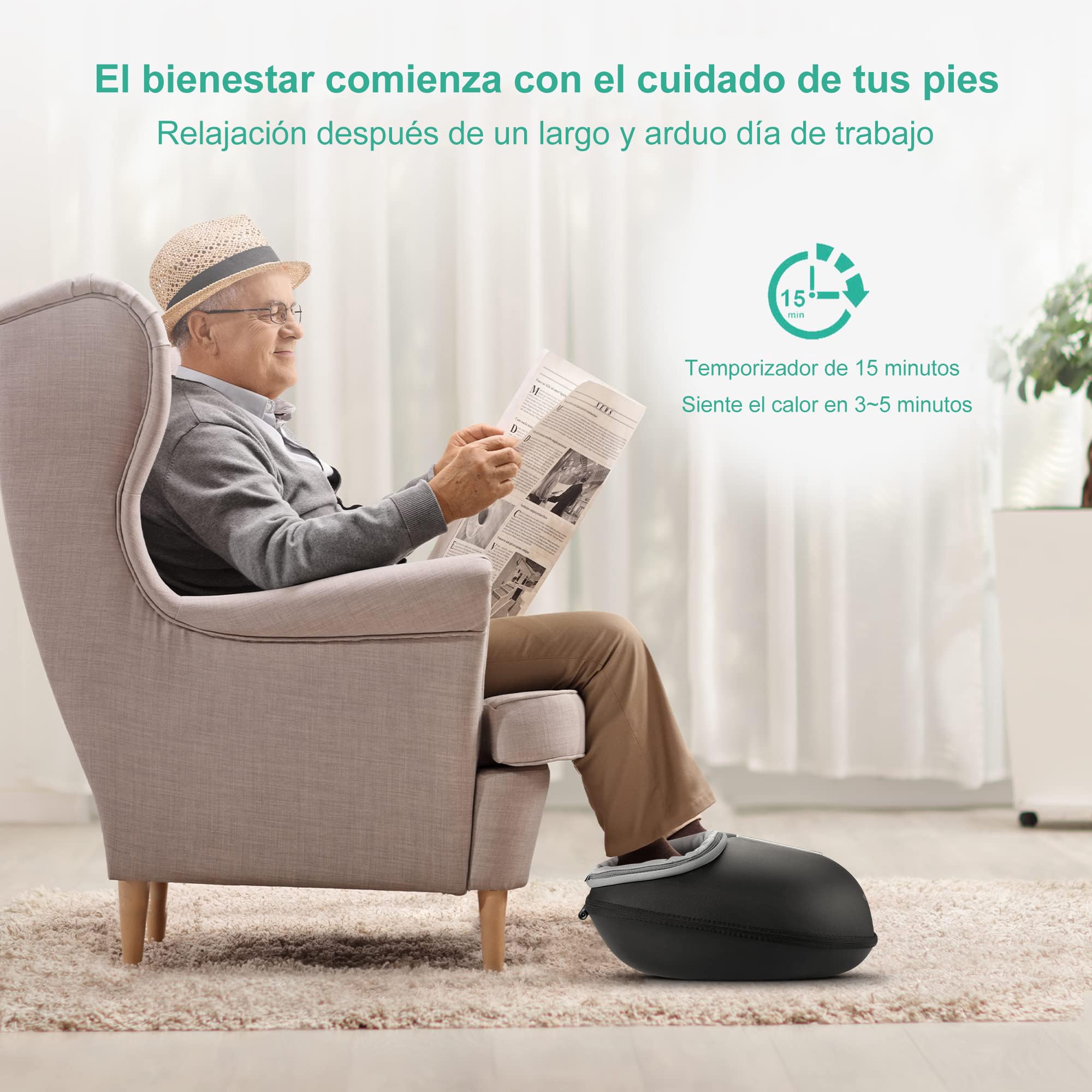 Máquina de masaje para pies de Medcursor con función de calor, masajeador de amasamiento profundo, ajustes de varios niveles e intensidad ajustable para uso en el hogar u oficina (negro)