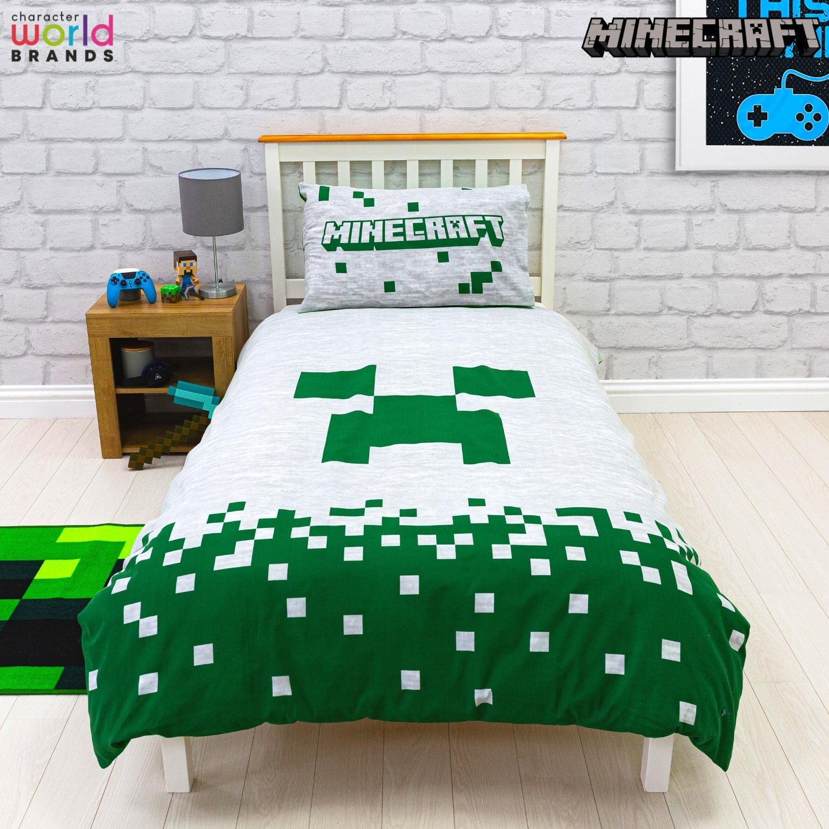 Set Copripiumino Minecraft Ufficiale Matrimoniale | Design A Blocchi Reversibile + 2 Federe