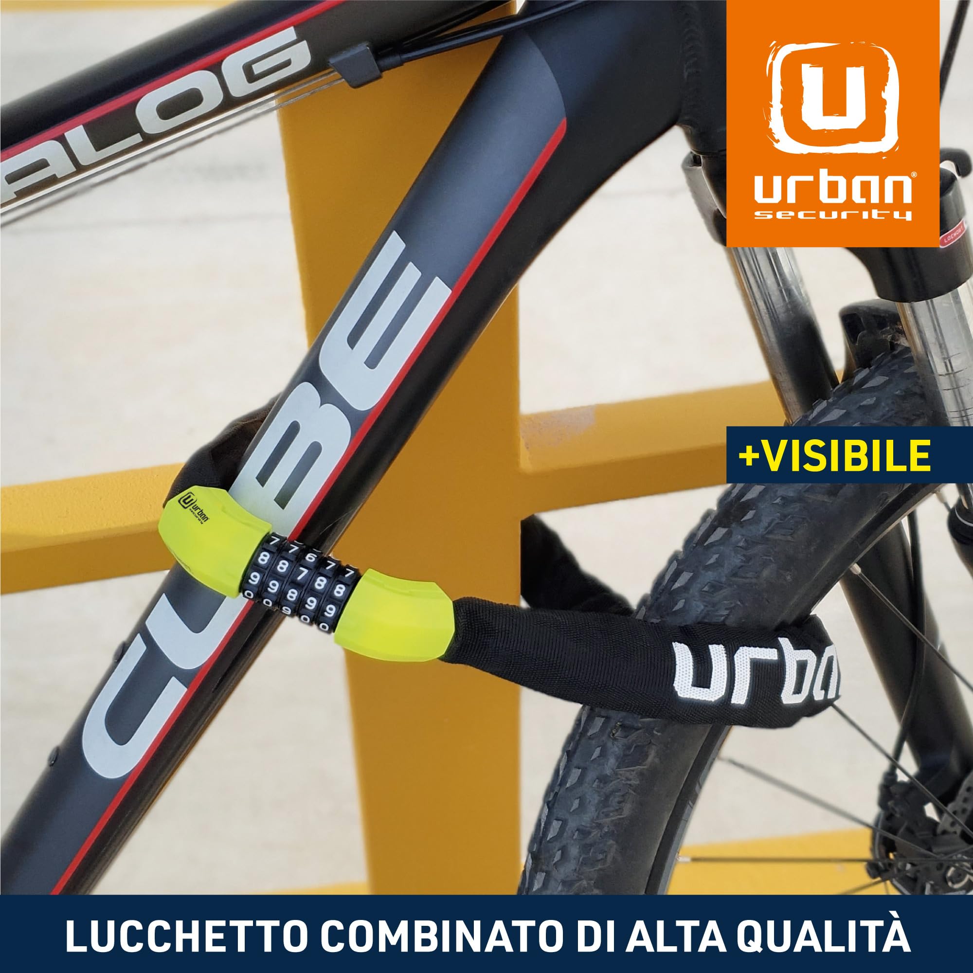 URBAN UR890 Lucchetto Bici, Catena Disuasoria con Codice a 5 Cifre più Sicuro, Maglie in Acciaio ø8mm più Spesse e Resistenti con Rivestimento in Nylon per Bici, Scooter, Monopattino, Antifurto 100cm