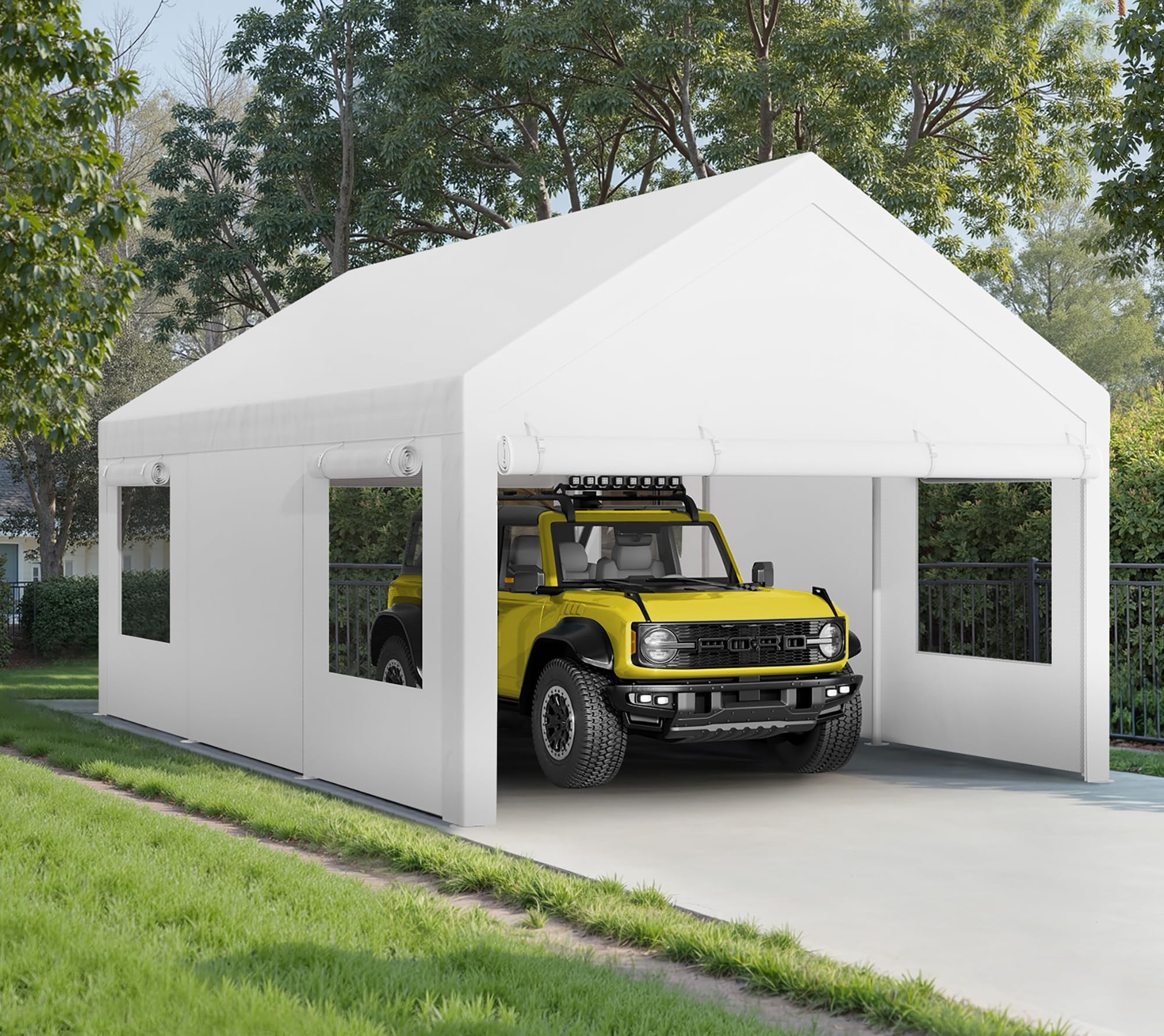 Carport 10x20ft Heavy Duty Carport Canopy with Roll-up Ventilated Windows, Portable Garage with Removable Sidewalls, Car Canopy with All-Season Tarp for Car, SUV, Truck, Boat