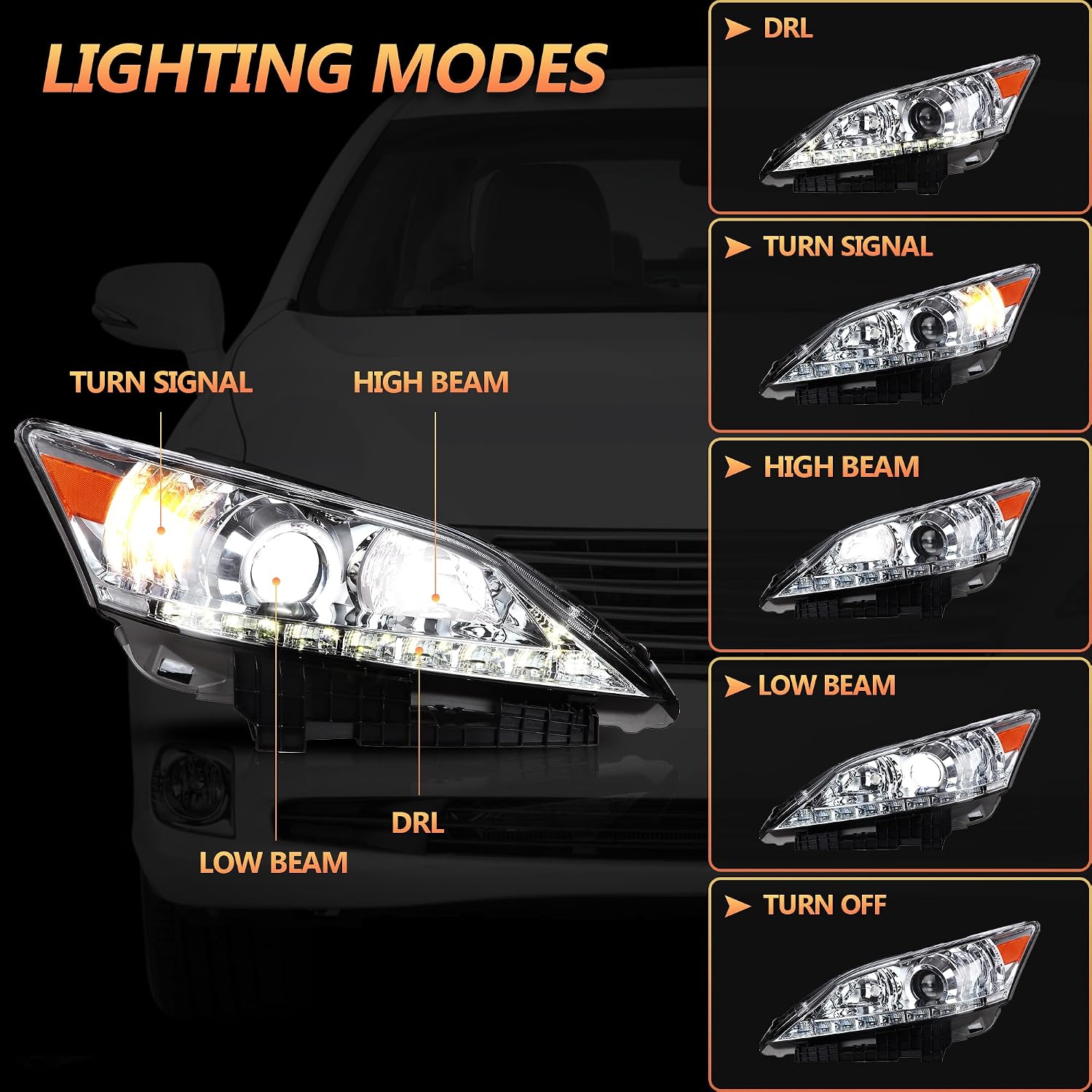 VLAND Headlights Compatible with Lexus ES350 2010-2012 Chrome Housing