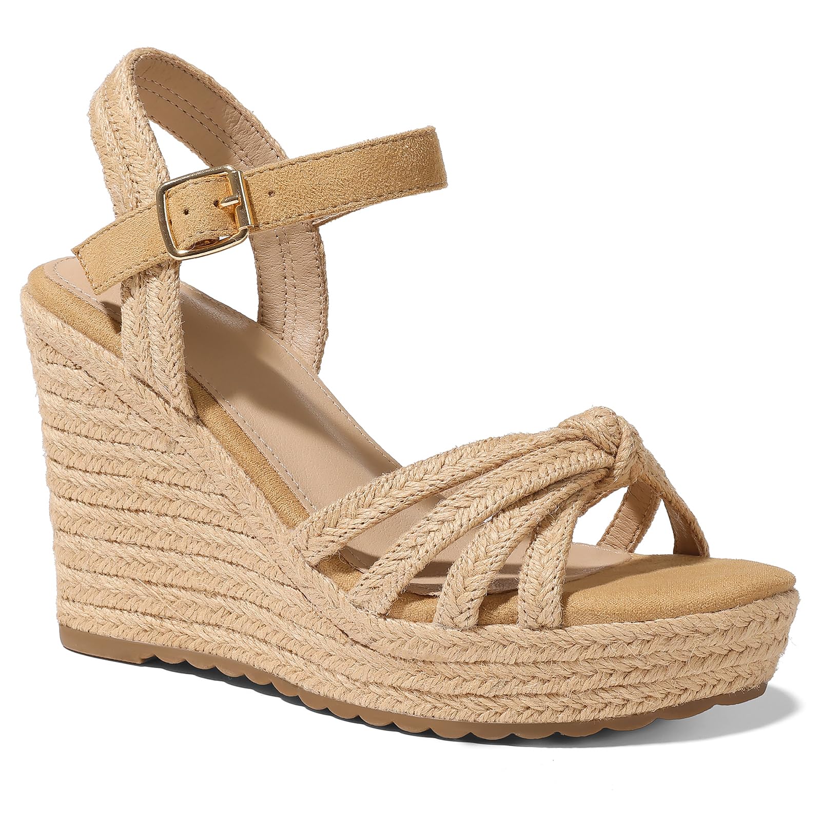 mikarka Sandals for Women 2026: Comfortable Wedge Platform Sandals Women - Braided Espadrilles for Women Ankle Strap Open Toe Wedges Heels Beach Sandals Summer Shoes: 9 3.94" Wedge Heel/Light Brown