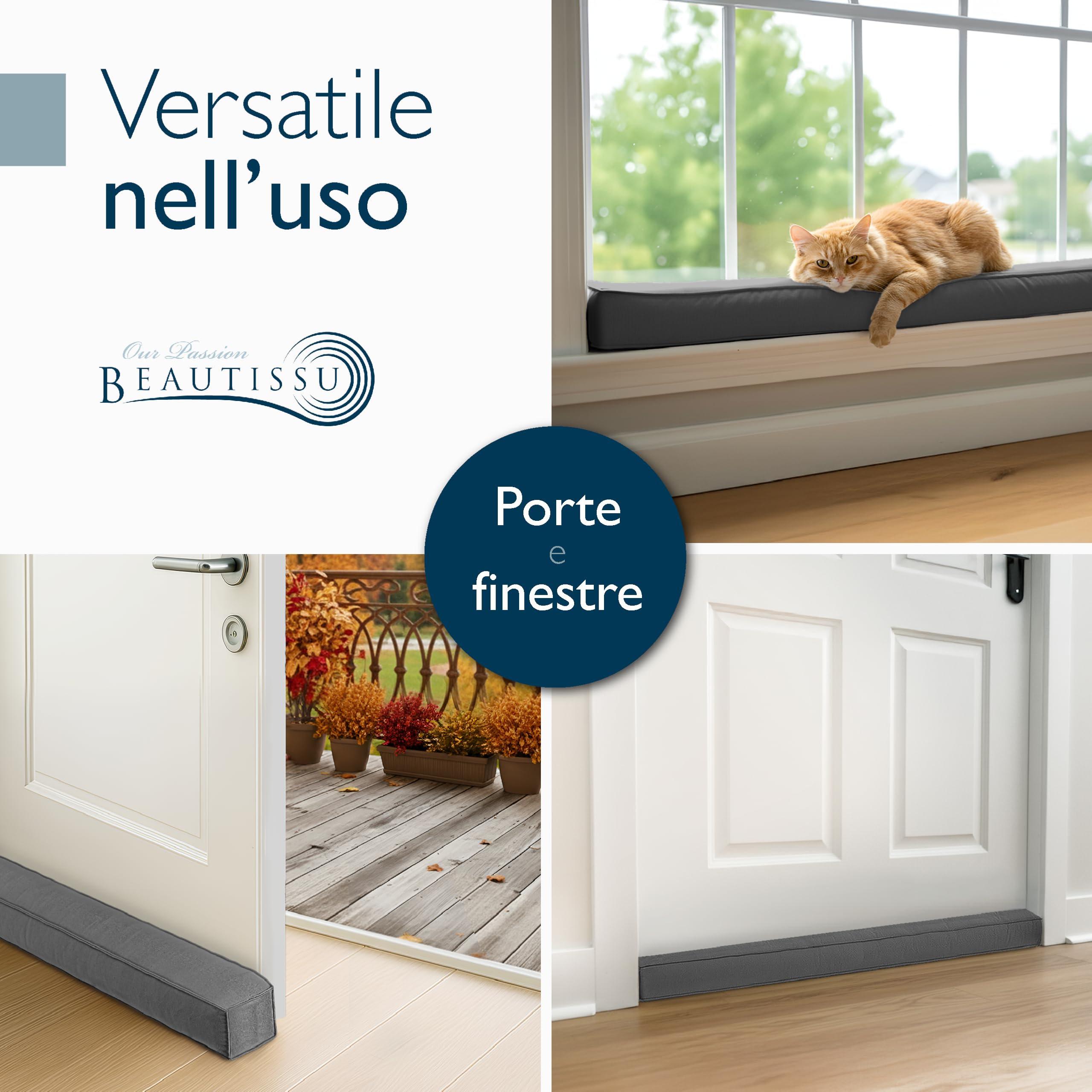 Beautissu Paraspifferi Sottoporta 100 cm – Salsicciotto Paraspifferi Porta Finestre Ingresso Isolante – Stoffa Antracite – Risparmio Energetico – Parafreddo per Porte e Finestre – Marin