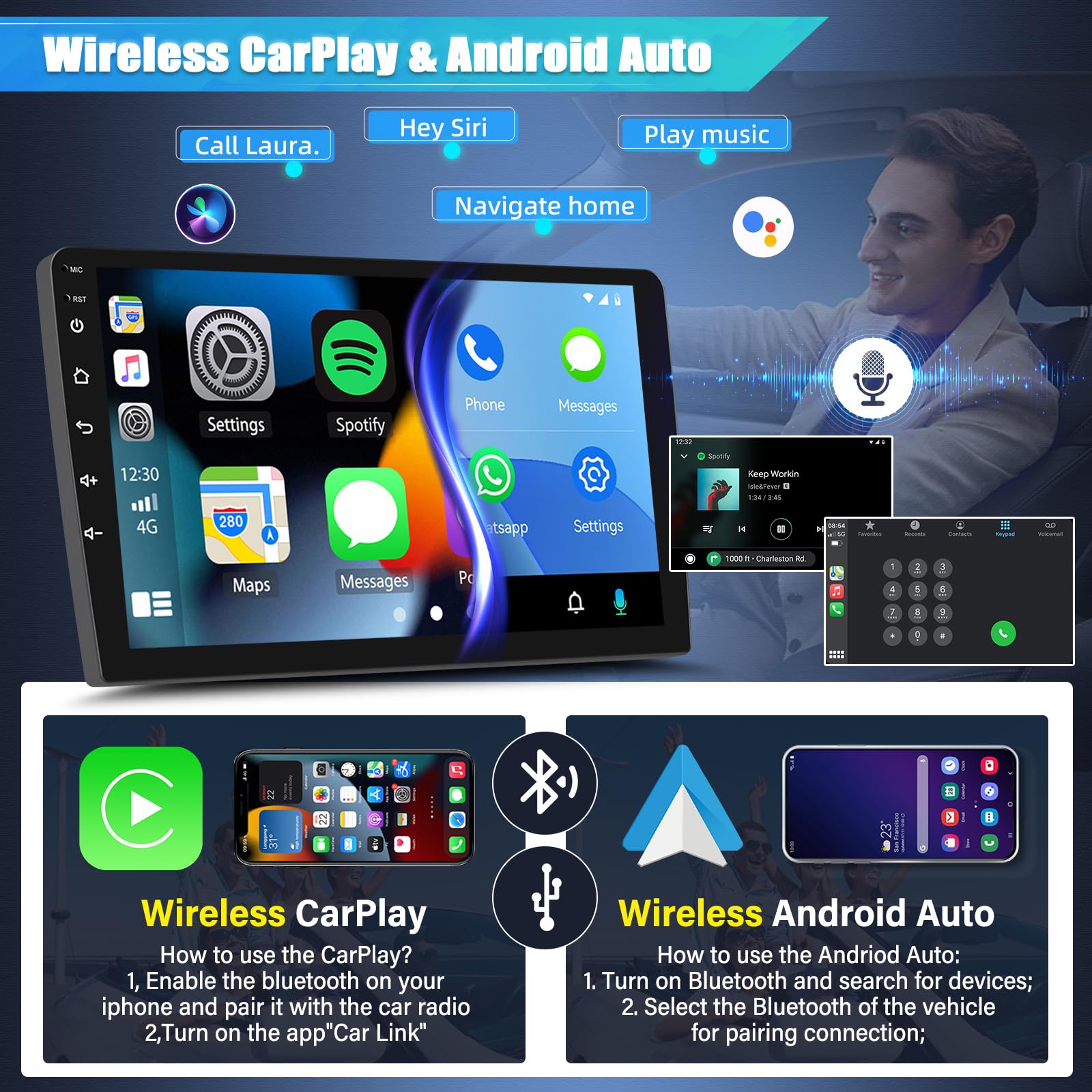Gps City Android 13 For Double Din Car Stereo Adjustable 10.1\" HD IPS ...