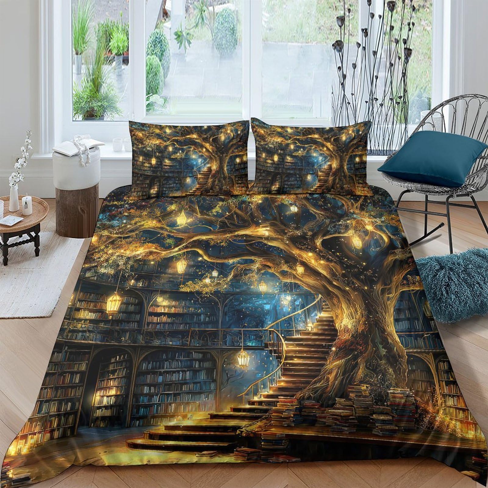 Ctjqhvkz Style-10 3D Printed Fantasy Tree Fitted Sheet Microfiber Soft Breathable Enchanted Forest Bed Cover For Bedroom Guest Room Dorm Mattress Protection Single（135X200cm）